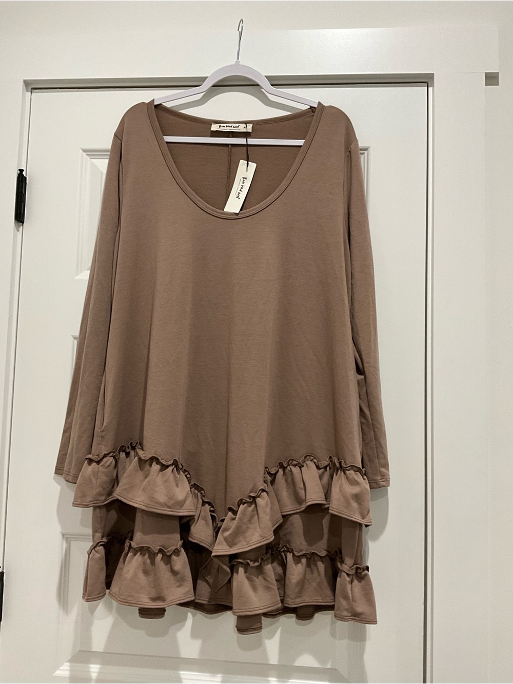 Three Bird Nest Taupe Ruffle Hem Scoop Neck Tunic Dress Size XL *NWT*!